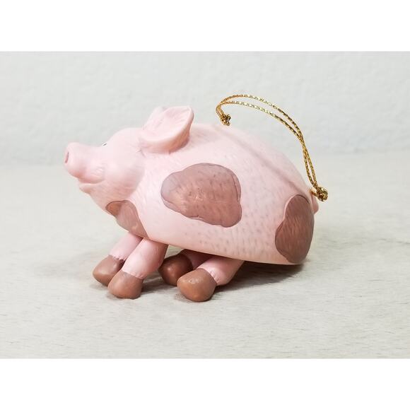 Christmas Tree Ornament Pink Pig w/ Dangling Legs Ceramic 3" RR Roman 90s Vtg - Picture 3 of 13